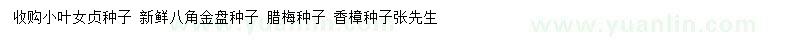 求購(gòu)小葉女貞、八角金盤、臘梅種子等