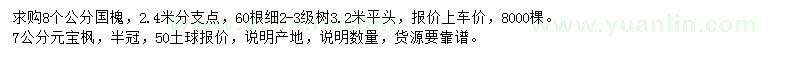 求購8公分國槐、7公分元寶楓