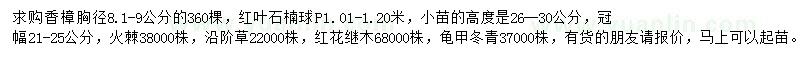求購(gòu)香樟、紅葉石楠球、火棘等