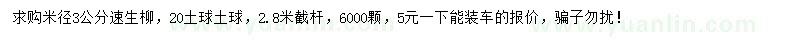 求購米徑3公分速生柳