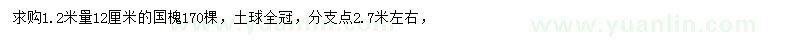 求購1.2米處量12公分國槐