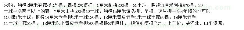 求購窄冠楊、山桃、饅頭柳等