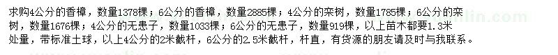 求購香樟、欒樹、無患子