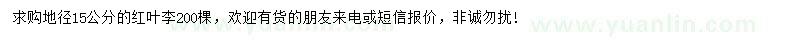 求購地徑15公分紅葉李
