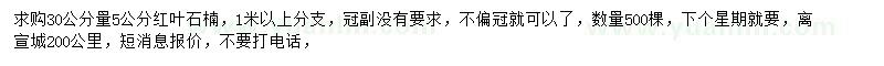 求購(gòu)30公分量5公分紅葉石楠