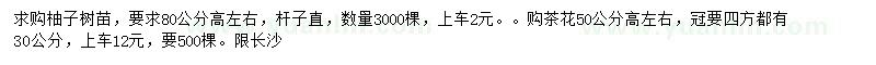 求購高80公分柚子樹、高50公分茶花