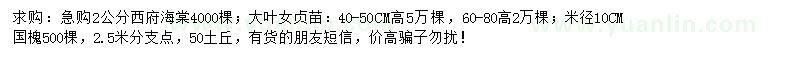 求購(gòu)西府海棠、大葉女貞小苗、國(guó)槐