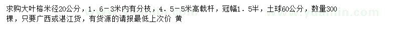求購(gòu)米徑20公分大葉榕