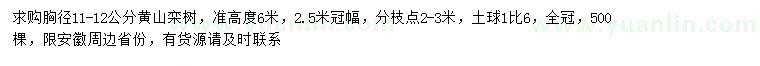 求購胸徑11-12公分黃山欒樹