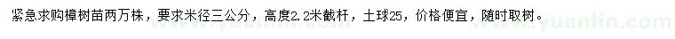 求購米徑3公分樟樹苗