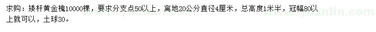 求購離地20公分直徑4公分矮桿黃金槐
