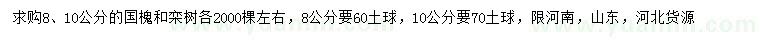 求購8、10公分國槐、欒樹