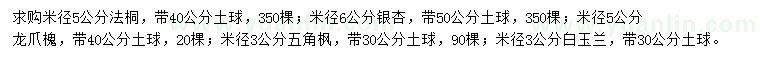 求購法桐、銀杏、龍爪槐等