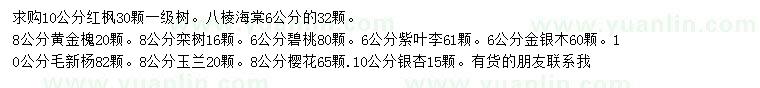 求購(gòu)紅楓、八棱海棠、黃金槐等