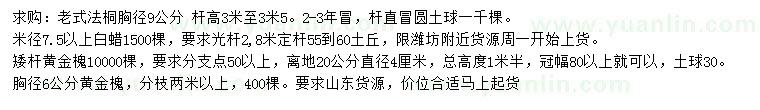 求購法桐、白蠟、黃金槐