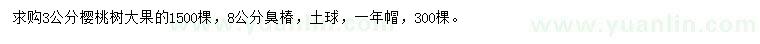 求購(gòu)3公分櫻桃樹、8公分臭椿