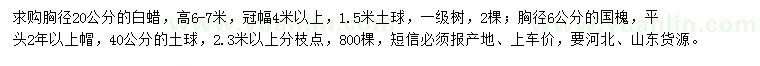 求購胸徑20公分白蠟、胸徑6公分國槐