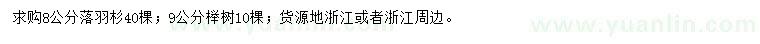 求購8公分落羽杉、9公分櫸樹