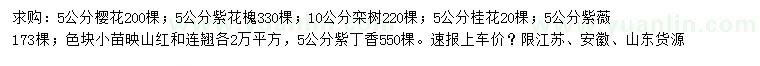 求購櫻花、紫花槐、欒樹等