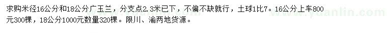 求購(gòu)米徑16、18公分廣玉蘭