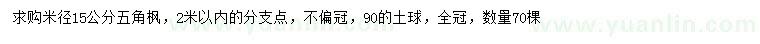 求購米徑15公分五角楓