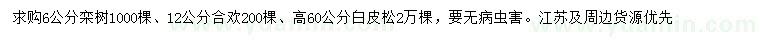求購欒樹、合歡、白皮松