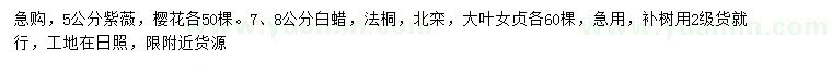 求購紫薇、櫻花、白蠟等