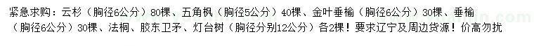 求購云杉、五角楓、金葉垂榆等