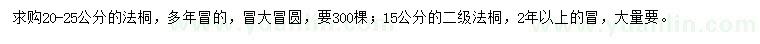 求購15、20-25公分法桐