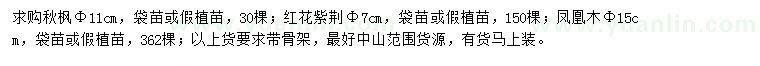 求購秋楓、紅花紫荊、鳳凰木