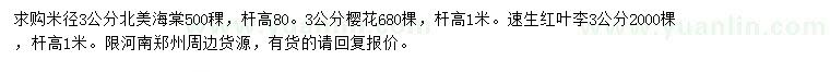 求購北美海棠、櫻花、速生紅葉李