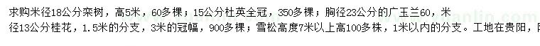求購欒樹、杜英、廣玉蘭等