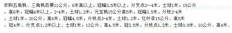 求購五角楓、三角楓、元寶楓