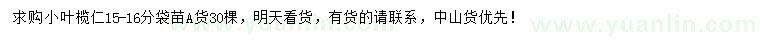 求購(gòu)15-16公分小葉欖仁袋苗