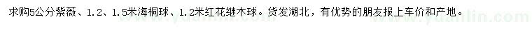 求購紫薇、海桐球、紅花繼木球