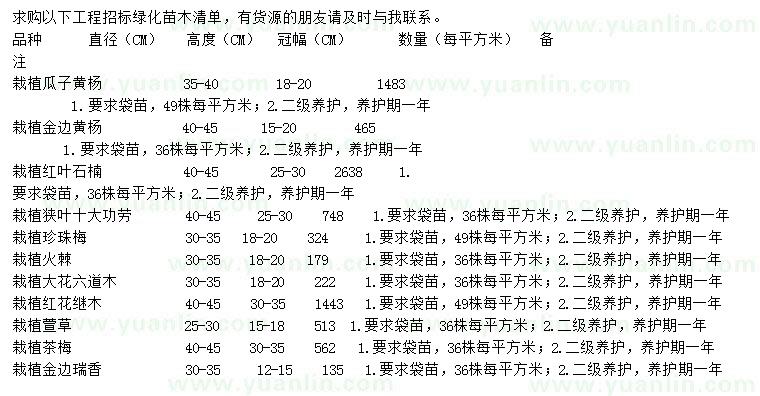 求購瓜子黃楊、金邊黃楊、紅葉石楠等