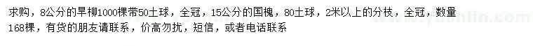 求購8公分旱柳、15公分國槐