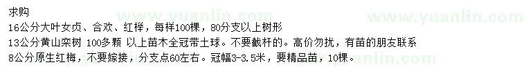 求購(gòu)大葉女貞、合歡、紅櫸等