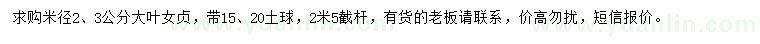 求購米徑2、3公分大葉女貞