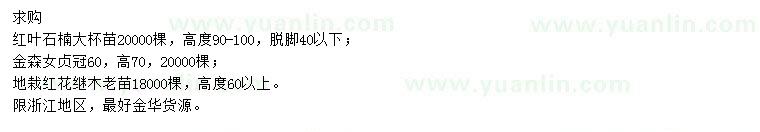 求購紅葉石楠、金森女貞、紅花繼木