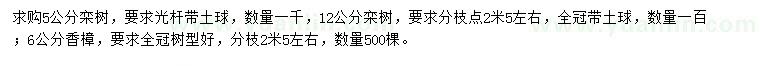 求購5、12公分欒樹、6公分香樟