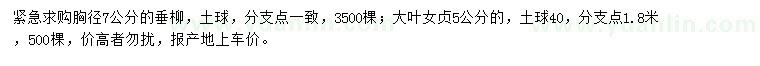 求購垂柳、大葉女貞