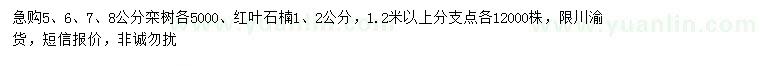 求購5、6、7、8公分欒樹、1、2公分紅葉石楠