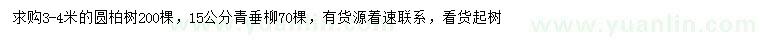 求購3-4米圓柏、15公分青垂柳