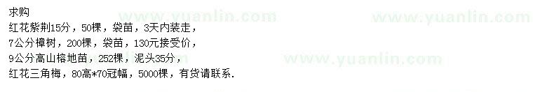 求購紅花紫荊、樟樹、高山榕等