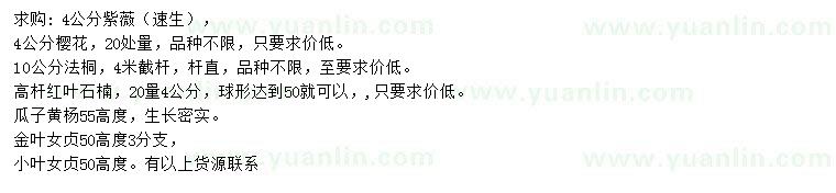 求購(gòu)紫薇、櫻花、法桐等