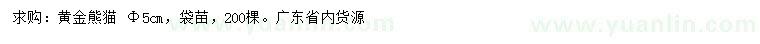 求購米徑5公分黃金熊貓