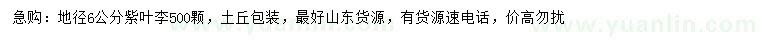 求購地徑6公分紫葉李