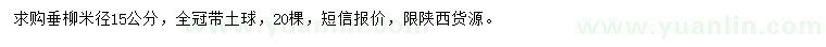 求購米徑15公分垂柳
