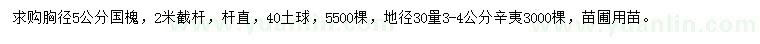 求購胸徑5公分國槐、地徑30量3-4公分辛夷